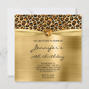 Invitation Coeur Gem Leopard Or Cuivre 50e anniversaire