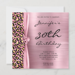 Invitation Coeur Gem Pink and Gold Leopard 30e anniversaire
