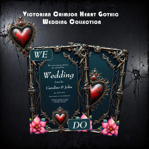 Invitation Cœur gothique cramoisi victorien