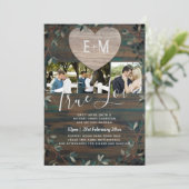 Invitation Coeur gravé Initiales rustiques Mariage photo en b (Debout devant)