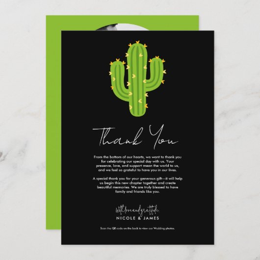 Invitation Coeur jaune Cactus Fiesta Love Merci (Devant / Derrière)