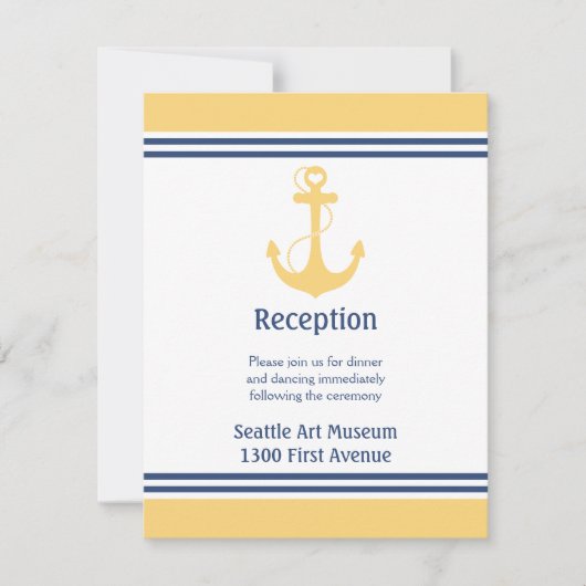 Invitation Cœur jaune d'ancre de réception de mariage directi (Devant)