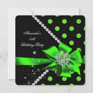 Invitation Cœur Lime Points de Polka Bijou Gemmes Noir Annive