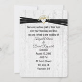 Invitation Coeur mariage avec ruban noir sur bois (Devant)