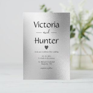 Invitation Coeur métallique argenté Moderne Mariage élégant