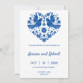 INVITATION CŒUR MEXICAIN OTOMI BLEU (Devant)