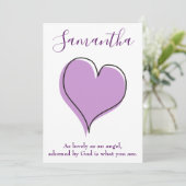 Invitation Coeur mignon de l'amour mauve et citation blanche (Debout devant)