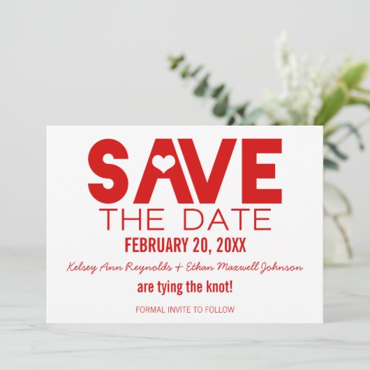 Invitation Coeur mignon Enregistrer la date Annonce, Rouge fo (Debout devant)