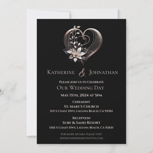 Invitation Coeur moderne avec Mariage de fleurs (Devant)