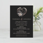 Invitation Coeur moderne avec Mariage de fleurs (Debout devant)