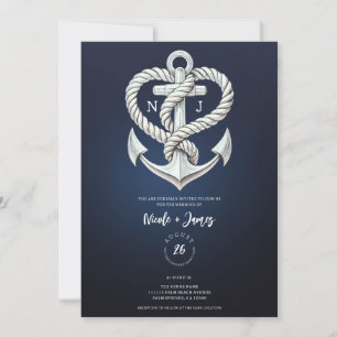 Invitation Cœur Naútical Corde Ancre Côtière Mariage Marine