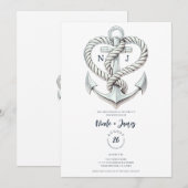 Invitation Cœur nautique corde d'ancrage mariage côtier (Devant / Derrière)
