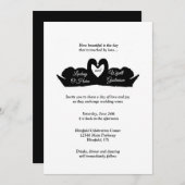 Invitation Cœur noir et blanc & cygnes Mariage minimal modern (Devant / Derrière)