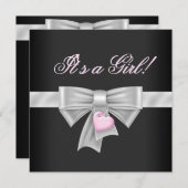 Invitation Coeur noir rose Bow Baby shower noir rose (Devant / Derrière)