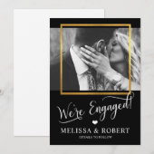 Invitation Cœur Or Feuille WE'RE ENGAGED Fiançailles | PHOTO (Devant / Derrière)