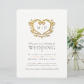 Invitation Coeur or mariage brun foncé (Debout devant)