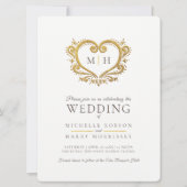 Invitation Coeur or mariage brun foncé (Devant)