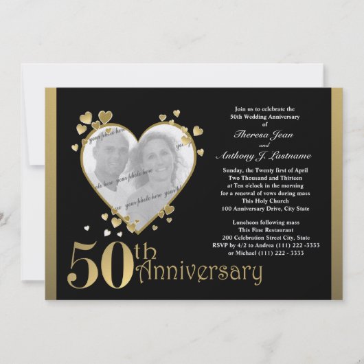 Invitation Coeur photo du 50e anniversaire (Devant)
