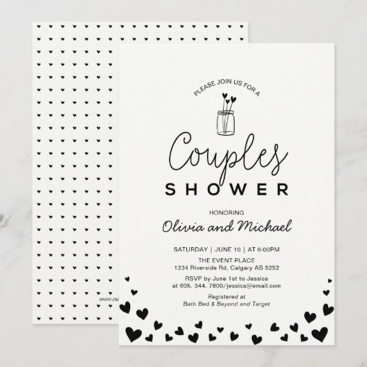 Invitation Cœur, Pot Mason_Chic Fête de Mariage pour les coup (Devant / Derrière)