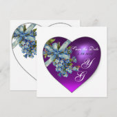 Invitation CŒUR POURPRE MONOGRAMME NE M'OUBLIEZ PAS Blanc (Devant / Derrière)