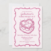 Invitation Cœur Rétro Rose Coquette Gâteau Cerise Galentine (Devant)