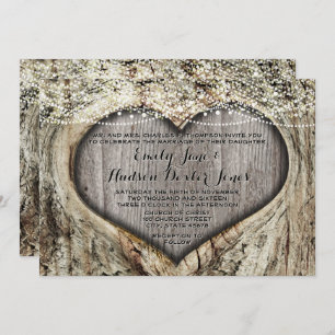Invitation Coeur romantique dans le Mariage de forêt de tronc