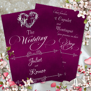 Invitation Cœur romantique et calligraphie sur prune - Mariag