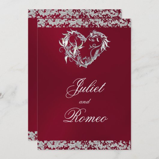 Invitation Coeur romantique et Parties scintillant sur Mariag (Devant / Derrière)