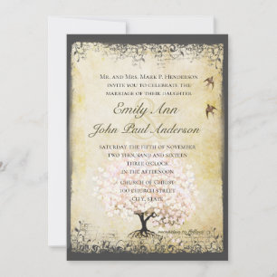 Invitation Cœur romantique Feuille Rose Arbre Amour Oiseau Ma