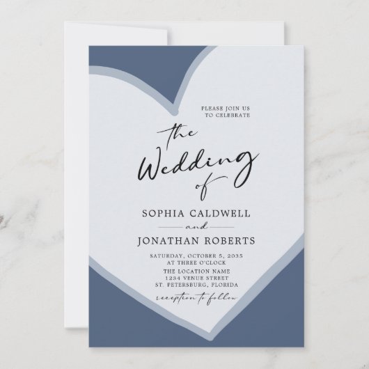 Invitation Coeur romantique QR Code RSVP Dusty Mariage bleu (Devant)