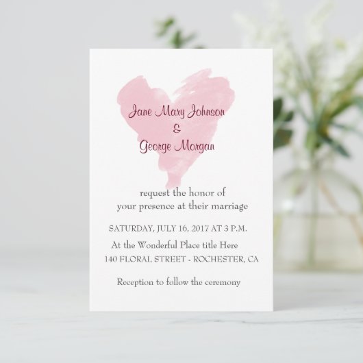 Invitation Coeur rose (Debout devant)