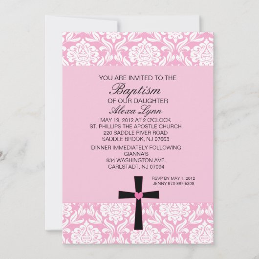 Invitation Coeur rose BaptismInvitation de damassé (Devant)