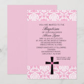 Invitation Coeur rose BaptismInvitation de damassé (Devant / Derrière)