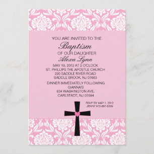 Invitation Coeur rose BaptismInvitation de damassé