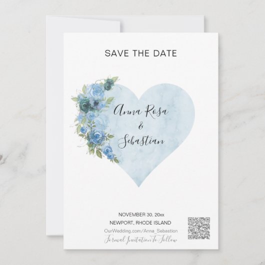 Invitation *~* Coeur Rose bleu AR6 QR MARIAGE ENREGISTRER LA  (Devant)