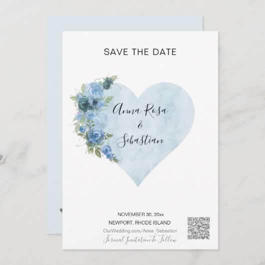 Invitation *~* Coeur Rose bleu AR6 QR MARIAGE ENREGISTRER LA  (Devant / Derrière)