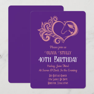 Invitation Coeur rose, Cheval et Fille, Élégant, 40e annivers