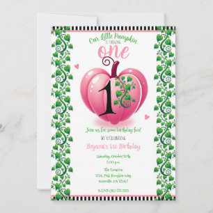 Invitation Cœur Rose Citrouille & Vignes Automne 1 1er Annive