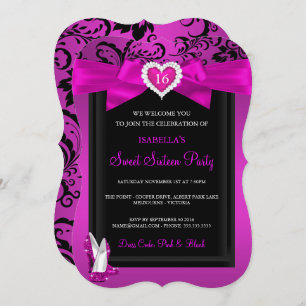 Invitation Coeur rose Doux 16 Anniversaire Fête talons hauts