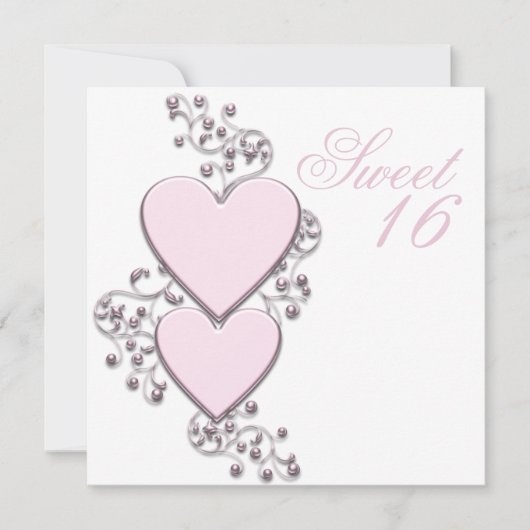 Invitation Coeur rose Doux rose 16 Parti (Devant)