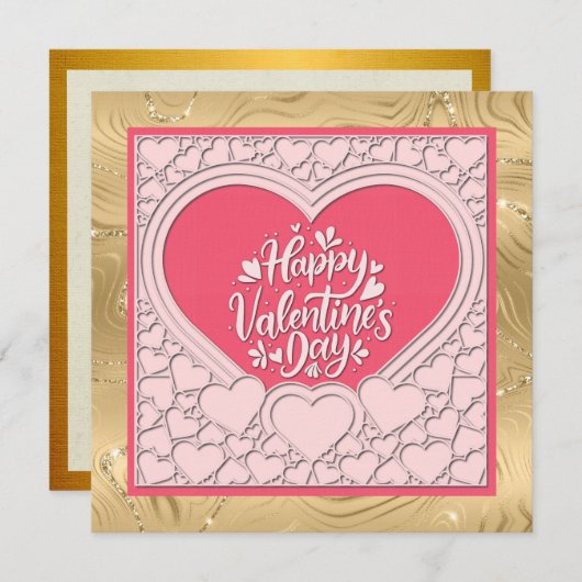 Invitation Cœur Rose Élégant Joyeuse Saint-Valentin Élégant (Devant / Derrière)