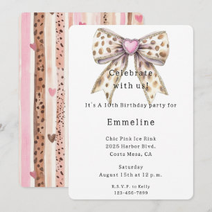 Invitation Coeur rose léopard fille Bow Anniversaire