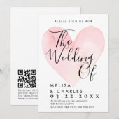 Invitation Coeur rose noir et blanc élégant (Devant / Derrière)