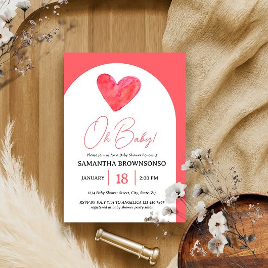 Invitation Coeur rose Oh Baby shower