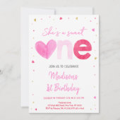 Invitation Coeur Rose Or Premier Anniversaire (Devant)