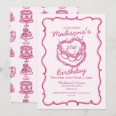 Invitation Coeur rose rétro Coquette gâteau cerise Anniversai (Devant / Derrière)