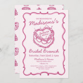 Invitation Coeur rose rétro Coquette gâteau cerise Mariée Bru (Devant / Derrière)