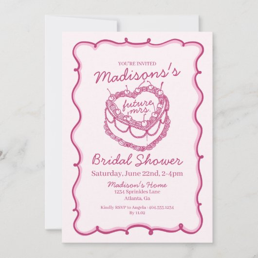 Invitation Coeur rose rétro Coquette gâteau cerise Shoot nupt (Devant)