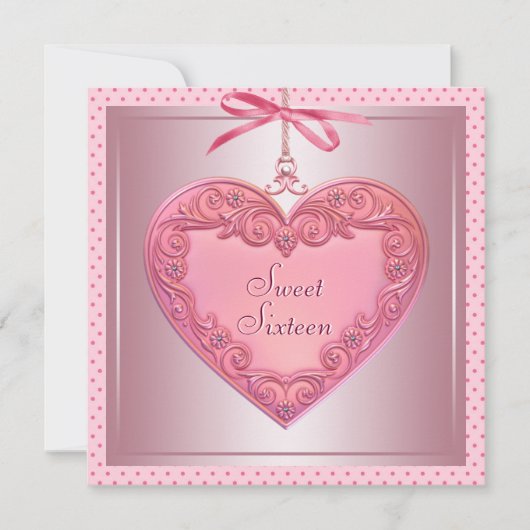 Invitation Coeur rose rose Doux 16 Anniversaire (Devant)