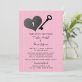 Invitation Coeur rose serrure et mariage clé (Debout devant)